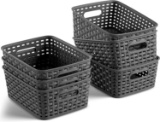 Set of 6 Plastic Storage Baskets - Small Pantry Organizer Basket Bins Grey - $16.99 MSRP