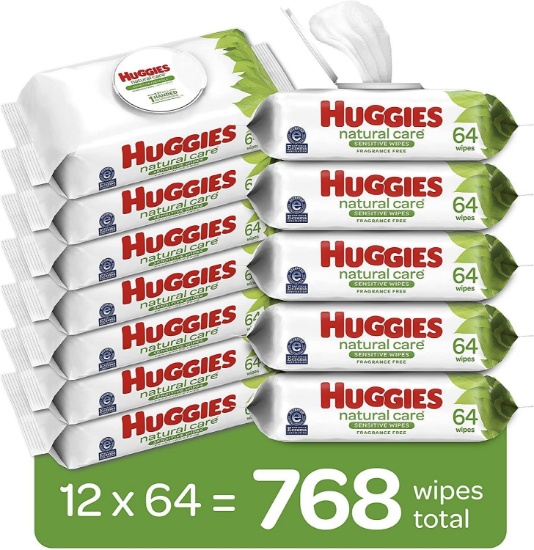 Baby Wipes, Huggies Natural Care Sensitive Baby Diaper Wipes, Unscented, Hypoallergenic, $19.99 MSRP