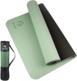 Gruper Yoga Mat Non Slip,Eco Friendly Fitness Exercise Mat with CarryingStrap A-Matcha Green + Black