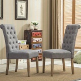 Roundhill Furniture Habit Solid Wood Tufted Parsons Dining Chair, Gray, Set of 2