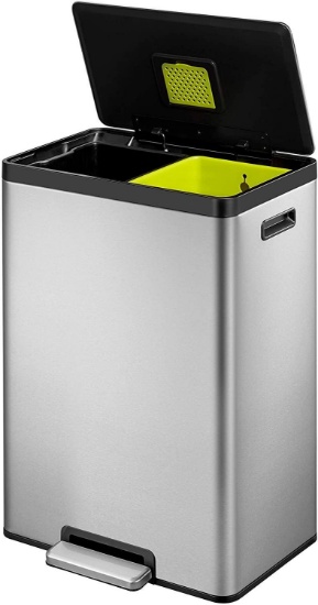 EKO EcoCasa II Dual Compartment Rectangular Kitchen Step Trash Can Recycler, 20L+20L- $106.08 MSRP