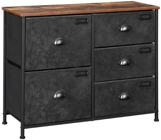SONGMICS Wide Dresser, Fabric Drawer Dresser with 5 Drawers, Industrial Closet Storage Drawers