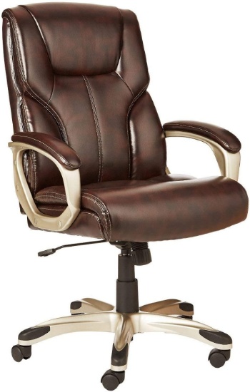 Amazon Basics High-Back Executive, Swivel, Adjustable Office Desk Chair with Casters, Brown PBH-2179