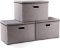 Prandom Large Collapsible Storage Bins with Lids [3-Pack] Linen Fabric Foldable Storage Boxes