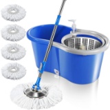Masthome 360 Spin Mop and Bucket Set with 4 Microfiber Mop Pads Self-Wringing Cleaning