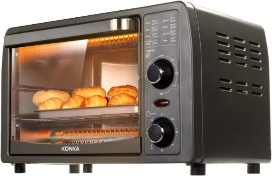 KONKA Mini Toaster Oven, 2-Slice,Stainless Steel,60 Min Timer,1050 Watts,14.7 x 15.6 x 9.2 Inches