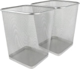 Greenco Mesh Wastebasket Trash Can, Square, 6 Gallon, Silver, 2 Pack - $15.99 MSRP