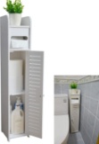 AOJEZOR Small Bathroom Storage Corner Floor Cabinet with Doors and Shelves, White - $28.99 MSRP