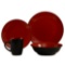 CAC China ColorUs Cleon 16 Piece Round Stoneware Dinnerware Set, Duo Tone Red and Black $67.00 MSRP