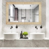 Hans and Alice Large Rectangular Bathroom Mirror, Wall-Mounted Wooden Frame (38