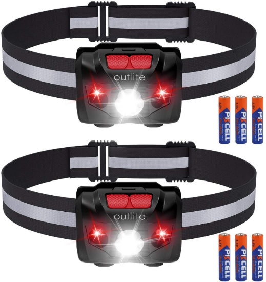 Outlite 2 Pack LED Headlamp Flashlight With AAA Battery, Reflective Strip Head Lamp With Dual ...