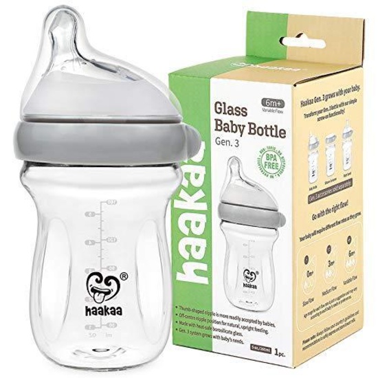 Haakaa Natural Glass Baby Bottles for Baby Feeding, Anti-Colic(5.4oz/160ml, 6+ Mos.,1 Pc) $21.99MSRP