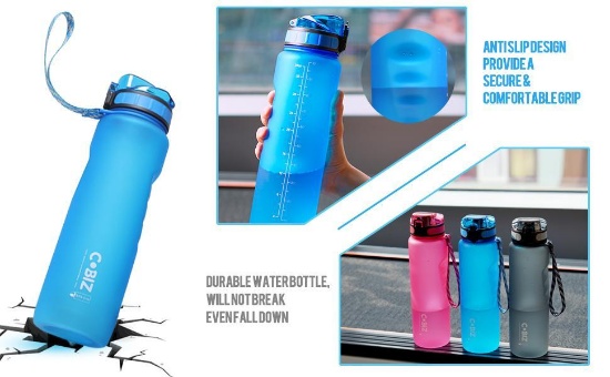 Leak Proof Sports Water Bottle with Marker Flip Lid, Large 34OZ/1000ml BPA/Chemical Free