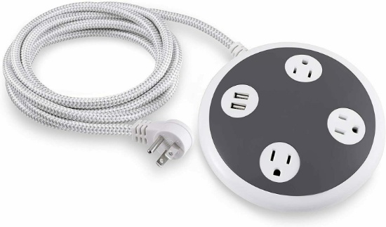 GE Pro 3-Outlet Power Center Extension Cord, 2-Port USB Charging, 8-Foot Cord