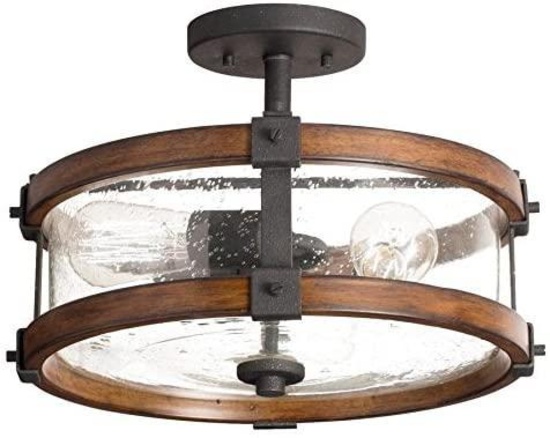 Kichler 38171 Distressed Semi Flush Mount Light, 3, Black Metal and Wood - $127.95 MSRP