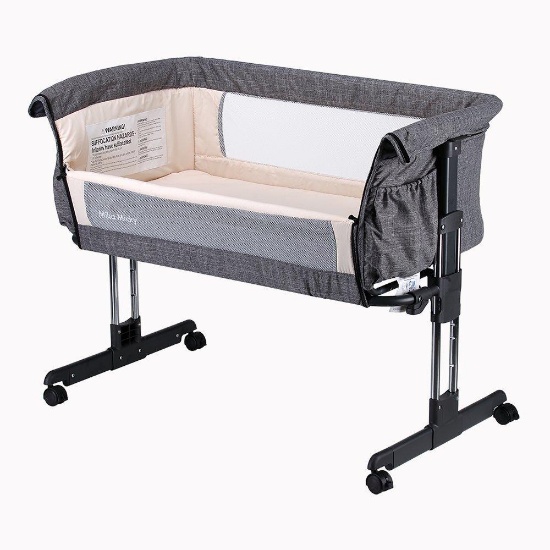 Mika Micky Bedside Sleeper Easy Folding Portable Crib, Grey - $220.90 MSRP