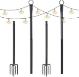 WeValor Outdoor String Light Pole, Outside Metal String Lights Pole Stand with 4-Prong Fork, 2 Pack