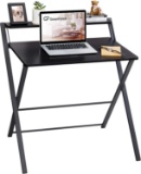 GreenForest Folding Desk, 2 Tier Computer Desk with Shelf Space Saving Laptop Study Table