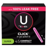 U by Kotex Click Compact Unscented Tampons - Super, 45 Counts (2 Pack) - $18.87 ($9.39/Pack) MSRP