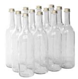 North Mountain Supply 750ml Clear Glass Bordeaux Wine Bottle Flat-BottomedScrew-TopFinish Case of 12