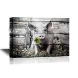 Wall26 Pigs Canvas Wall Art - Pig with Lucky Four Leaf Clover on Wood Style Background - $44.99 MSRP