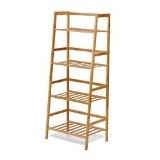 TOOCA Bamboo Ladder Shelf 4 Tier Plant Bamboo Stand Furniture Indoor Bookcase Plant Flower Storage