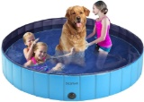 DEStar PVC Foldable Pet Swimming Pool Outdoor Bathtub with Protective Lining, Blue