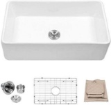 36 White Farmhouse Sink - Lordear 36 Inch Kitchen Sink Apron-Front White Fireclay $439.00 MSRP