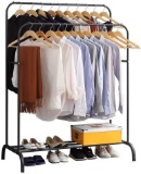 Clothing Double Rod Garment Rack with Shelves, Metal Hang Dry Clothes Rack for Hanging Clothes