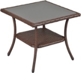 SUNVIVI OUTDOOR Wicker Side Table, Outdoor End Tables for Patio, Aluminum Frame Square Glass