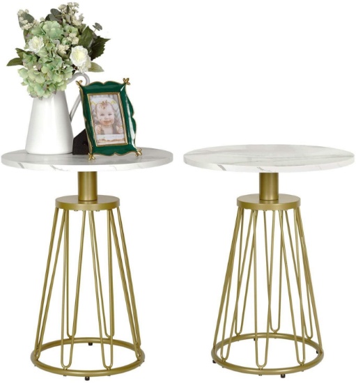 Moncot Modern Round Side Table Set of 2 with Brass Gold Metal Frame (ET228-WH-2PK) - $159.99 MSRP