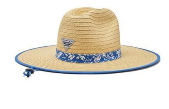 Columbia PFG BAHA Straw Hat, Vivid Blue Kona Print