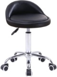 KKTONER - Round Faux Leather Stool with Adjustable Back and Height, Swivel Design - $52.99 MSRP
