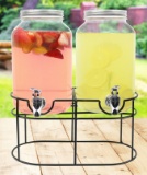 Estilo 1 Gallon Glass Mason Jar Double Beverage Drink Dispenser On Metal Stand With - $39.99 MSRP