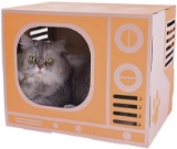MHKanS Cat House Scratcher 15.7x11.8x12.6 Inch Retro TV Shape Cat Lounge with Scratch Pad 2 Packs
