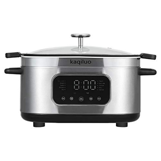 Kaqiluo Slow Cooker 12-in-1 Programmable Stainless steel Multi-Cooker with LED Screen Delay Timer