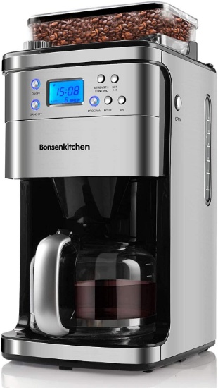 12 Cup Programmable Coffee Maker With Burr Conical Grinder, Grind And Brew Coffee - $135.29 MSRP