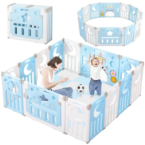 Dripex Foldable Kids Activity Centre Safety Play Yard (14 Panel, Dream Blue + White) $149.98 MSRP