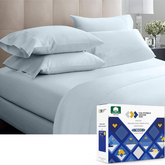 California Design Den Authentic Lux 1000 Thread Count Split King Sheet Set 5 Pc Blue - $129.99 MSRP