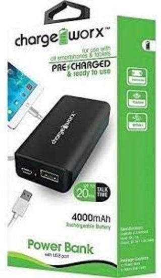 Chargeworx CX6542BK Powerbank 4000mah Black - $17.99 MSRP