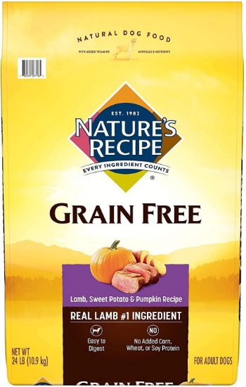 Nature's Recipe Grain Free Dry Dog Food, Lamb, Sweet Potato and Pumpkin Recipe, 24 Pound Bag