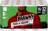 Brawny Tear-A-Square Paper Towels, 16 Double Rolls = 32 Regular Rolls, 3 Sheet Size Options