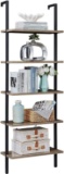 SUPERJARE Industrial Ladder Shelf, 5-Tier Wood Wall-Mounted Bookcase with Stable Metal Frame