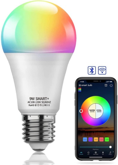 9W Dimmable A19 E26 RGB Color Changing Smart Wifi LED Bulb, $19.99 MSRP (BRAND NEW)