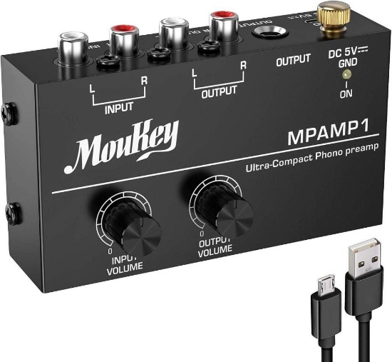 Moukey Compact Stereo Phono Preamp, Digital Turntable Hifi Amplifier Preamplifier - $69.99 MSRP