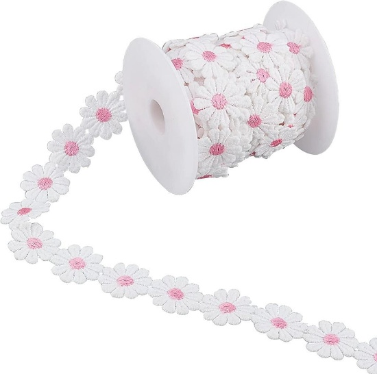 Nbeads 1 Roll 25mm Width Daisy Lace Ribbon, Polyester Flower Ribbon for Sewing - $18.00 MSRP