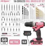 Hi-Spec 58 Piece 18V Drill Driver and Multi Bit Set Pink DIY Cordless Screwdriver - $55.00 MSRP