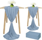 Showgeous 4 Pcs Chiffon Table Runner 28x120 Inches Romantic Wedding Runner 10ft Dusty Blue $26 MSRP