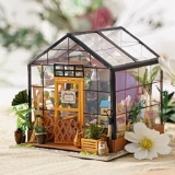 ROBOTIME DIY Dollhouse Wooden Miniature Furniture Kit Mini Green House with LED - $35