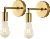 Baoden Brushed Brass Bathroom Wall Sconce Set of 2 Vintage Industrial Wall Lamp Pole - $39.00 MSRP